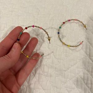 Rainbow Gold Beaded Hoops